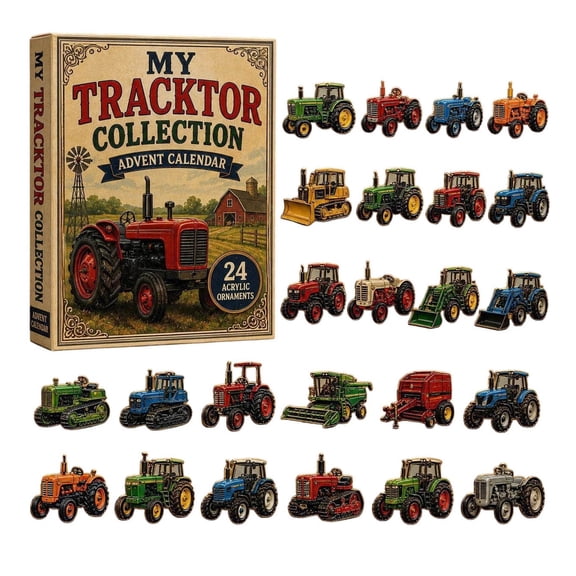 24 Days Tractor Collection Advent Calendar 2026 Retro Farm Tractors, Bulldozer, Harvester & Trailer for Collectors & Kids