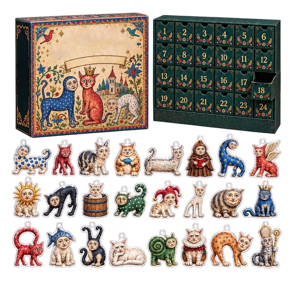 24 Days Of Ugly Medieval Cats,2026 Advent Calendar With 24 Cat Ornament,Vintage Ugly Medieval Cat Christmas Countdown Calendar,Home Desk Decor Ornaments For Holiday Party