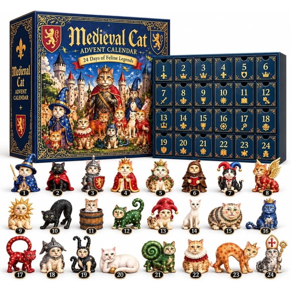 24 Days of Ugly Medieval Cats Advent Calendar, Vintage Funny Medieval ...