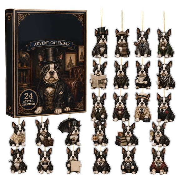 24 Days Vintage Gentleman Dog Christmas Advent Calendar 2026, Get One Gentleman Dog 2D Pendant Decor Every Day, Xmas Countdown Calendar Blind Box, Christmas Gifts, Christmas Decorations for Tree