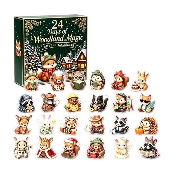 24 Days of Woodland Magic Advent Calendar,24Pcs Winter Forest Animal Acrylic Hanging Ornament Countdown Gift Box,Collectible Gift for Forest Animal Lovers