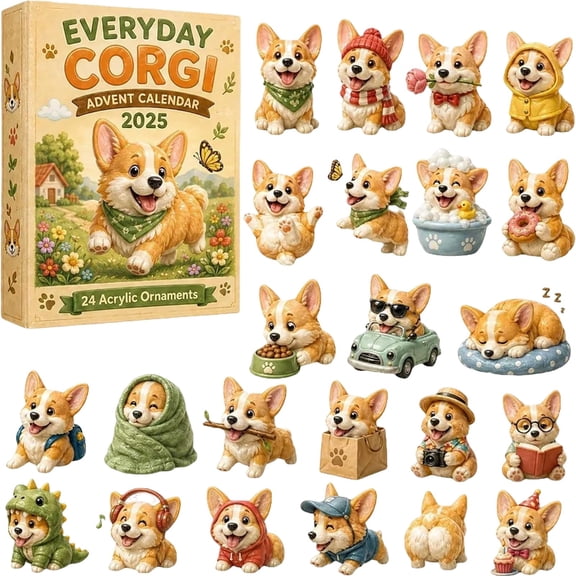 24 Days of Corgi Advent Calendar 2026 3D Figurines, 24 Unique Collectible Miniatures Christmas Countdown for Dog Lovers
