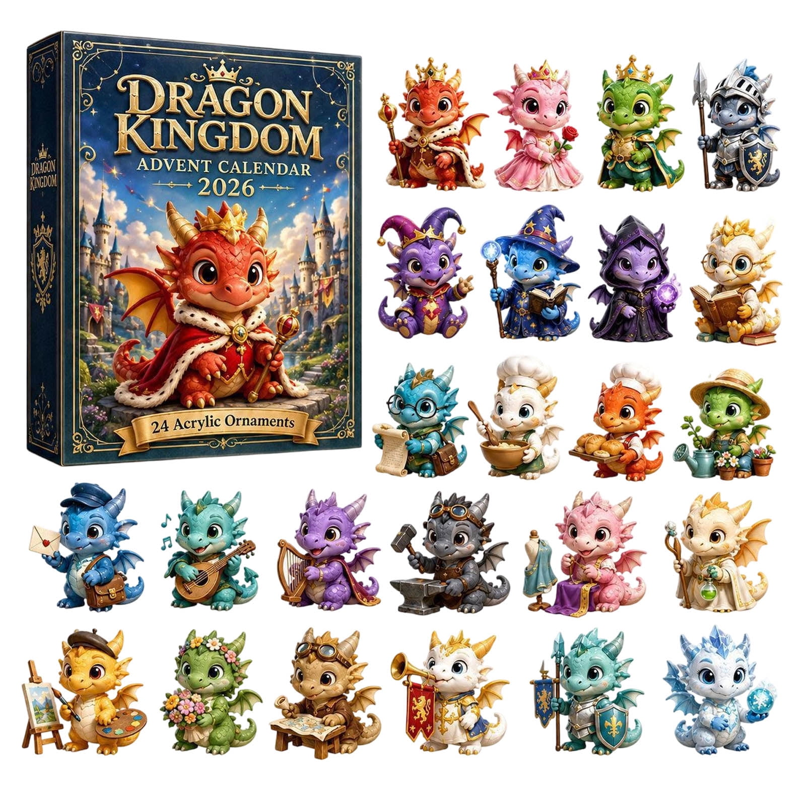 24 Days of Dragon Christmas Advent Calendar 2026, 24 3D Acrylic Dragon ...