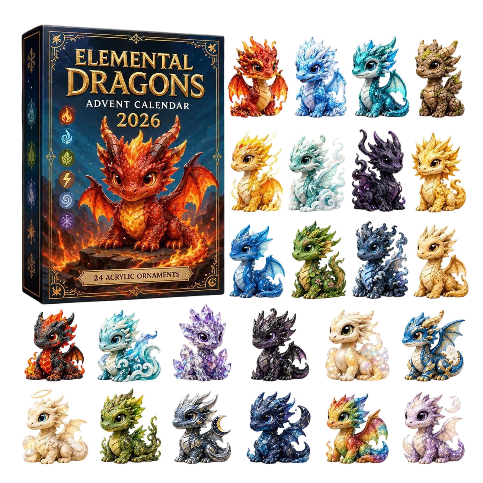 24 Days of Dragon Christmas Advent Calendar 2026, 24 3D Acrylic Dragon ...