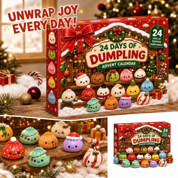 24 Days of Dumplings Christmas Advent Calendar Blind Box Set with 24PCS Cute Squishy Dumpling Toys Holiday Stress Relief Gifts for Teens and Adults