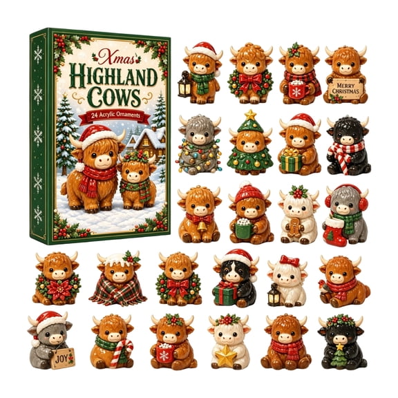 24 Days of Highland Cow Advent Calendar 2026 2D Flat Pendant, Farmhouse Holiday , Countdown Calendar Gift Set Cow Lovers.C