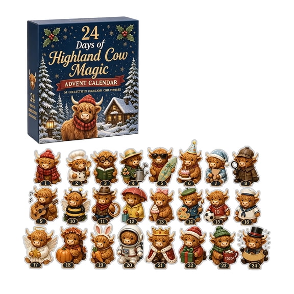 24 Days of Highland Cow Magic, Advent Calendar 2026 with Collectible Acrylic Figurines, Countdown Gift for Christmas Decor