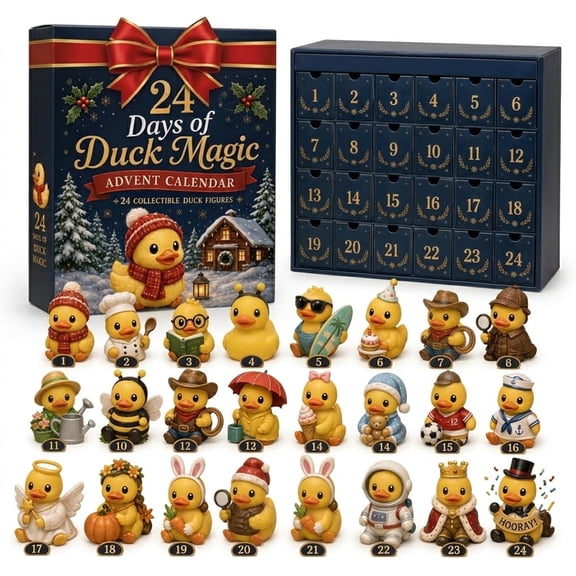 24 Days of Magic Little Yellow Duck Advent Calendar,with 24 Unique Animal Figurine