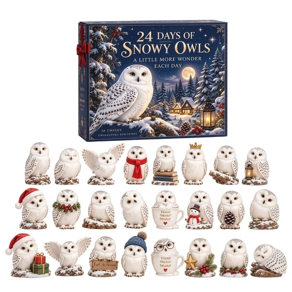 24 Days of Snow Owals Advent Calendar Set,Christmas Surprise Blind Box with 24pcs Owls Ornaments,Gift 24 Day Countdown Calendar for kids Adult