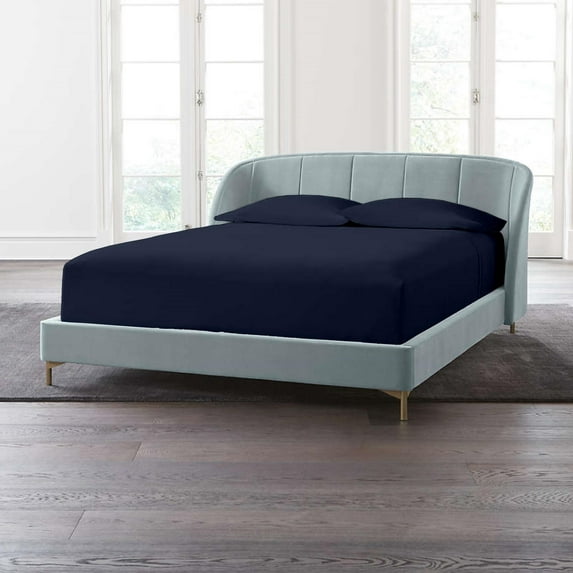 24" Deep Pockets - Split King Fitted Sheets with 2 Pillowcases 1000-TC Organic Cotton 3-PC Set - Navy Blue