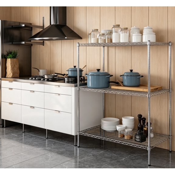 24" Deep x 42" Wide x 54" Height Wire Shelving Kit, 3-Tier Commercial Storage Rack Unit