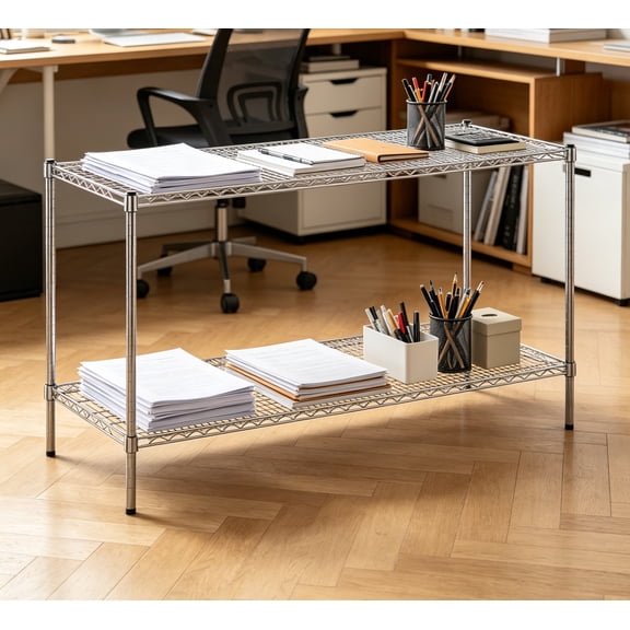 24" Deep x 60" Wide x 34" Height Wire Shelving Kit, 2-Tier Commercial Storage Rack Unit