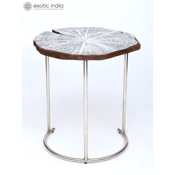 24" Designer Table in Wood with Iron Legs