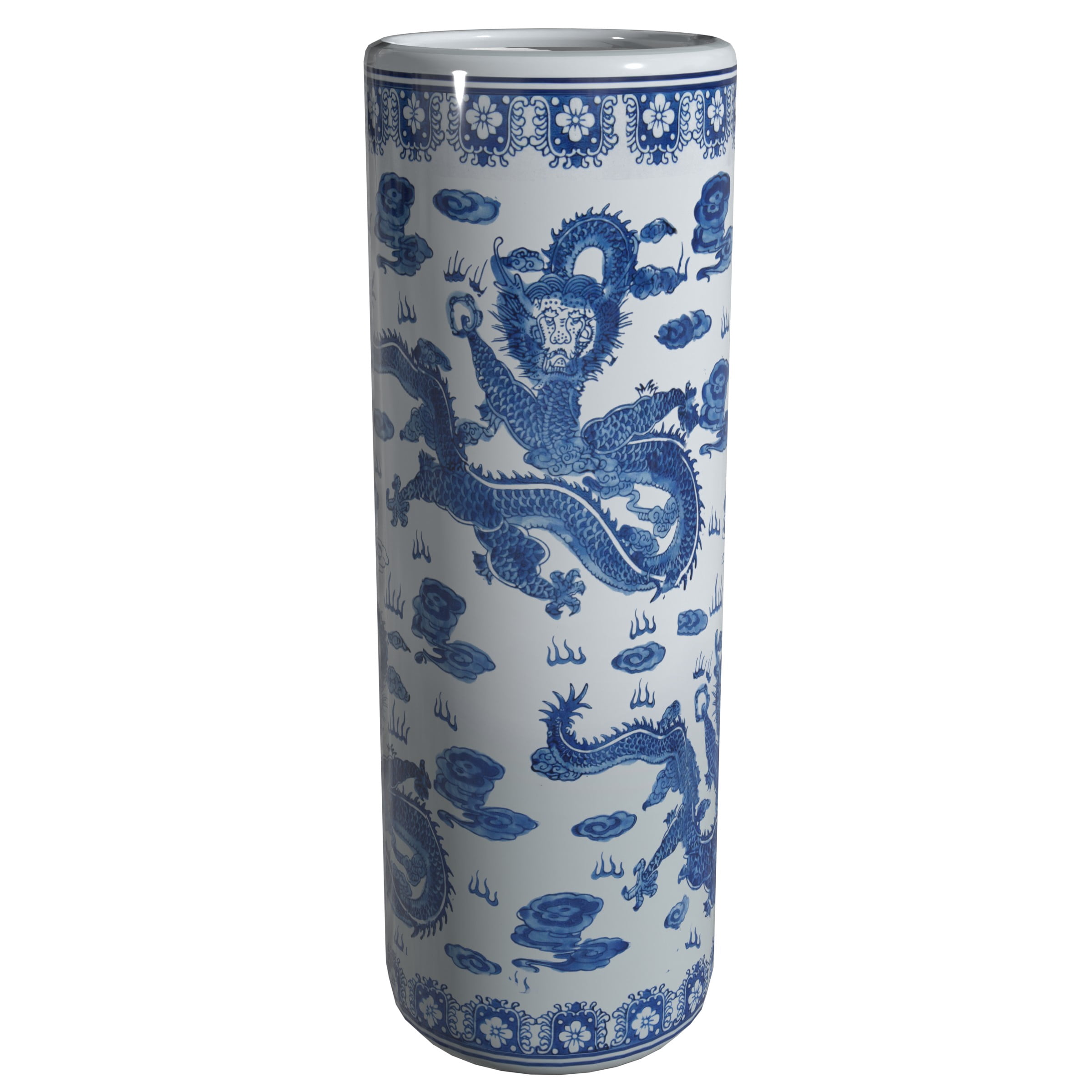 Red Lantern 24" Dragon Blue & White Porcelain Umbrella Stand