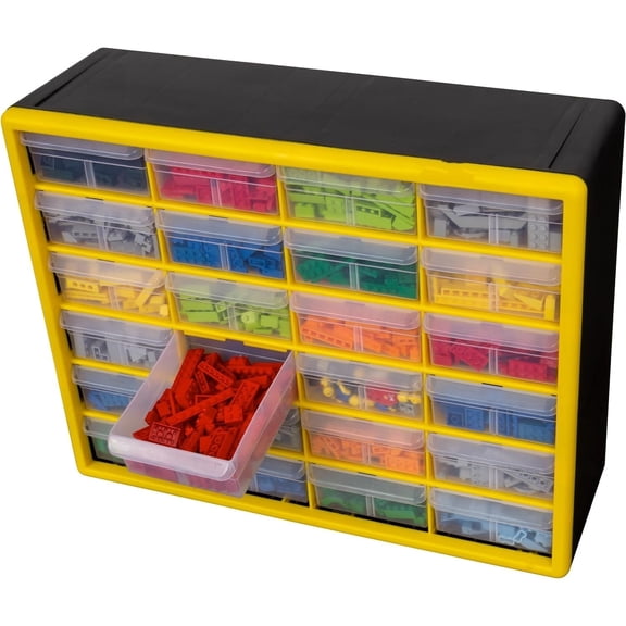 24-Drawer Plastic Drawer Storage Cabinet for Garage Organization, Bead Organizer, Building Bricks Storage, Teacher Toolbox, Makeup Organizer, 20" W x 6" D x 16" H