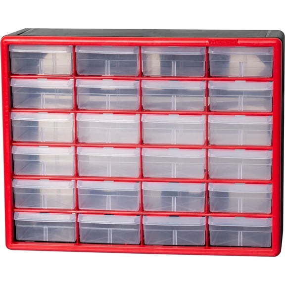 24-Drawer Plastic Drawer Storage Cabinet for Garage Organization, Bead Organizer, Building Bricks Storage, Teacher Toolbox, Makeup Organizer, 20" W x 6" D x 16" H