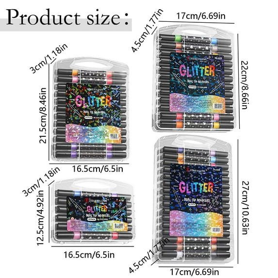 24 Dual-Ended Flash Pens Colors Tip Glitter Gel Pen Set Upgrade Fiber Tips Smooth Paint Markers Pen for Adults Coloring Metallic Glitter Markers for Diy Crafts Christmas Cards Making 10Ml
