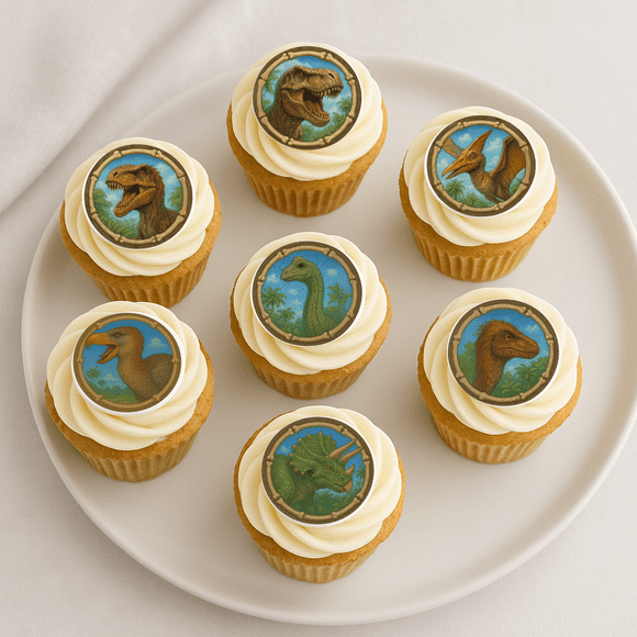 24 Edible Dinosaur Cupcake Toppers  Realistic Prehistoric Dino Party Decorations  Cupcake Toppers for Kids Birthday, Baby Shower, Jurassic Theme