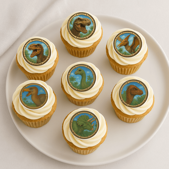 24 Edible Dinosaur Cupcake Toppers – Realistic Prehistoric Dino Party Decorations – Cupcake Toppers for Kids Birthday, Baby Shower, Jurassic Theme