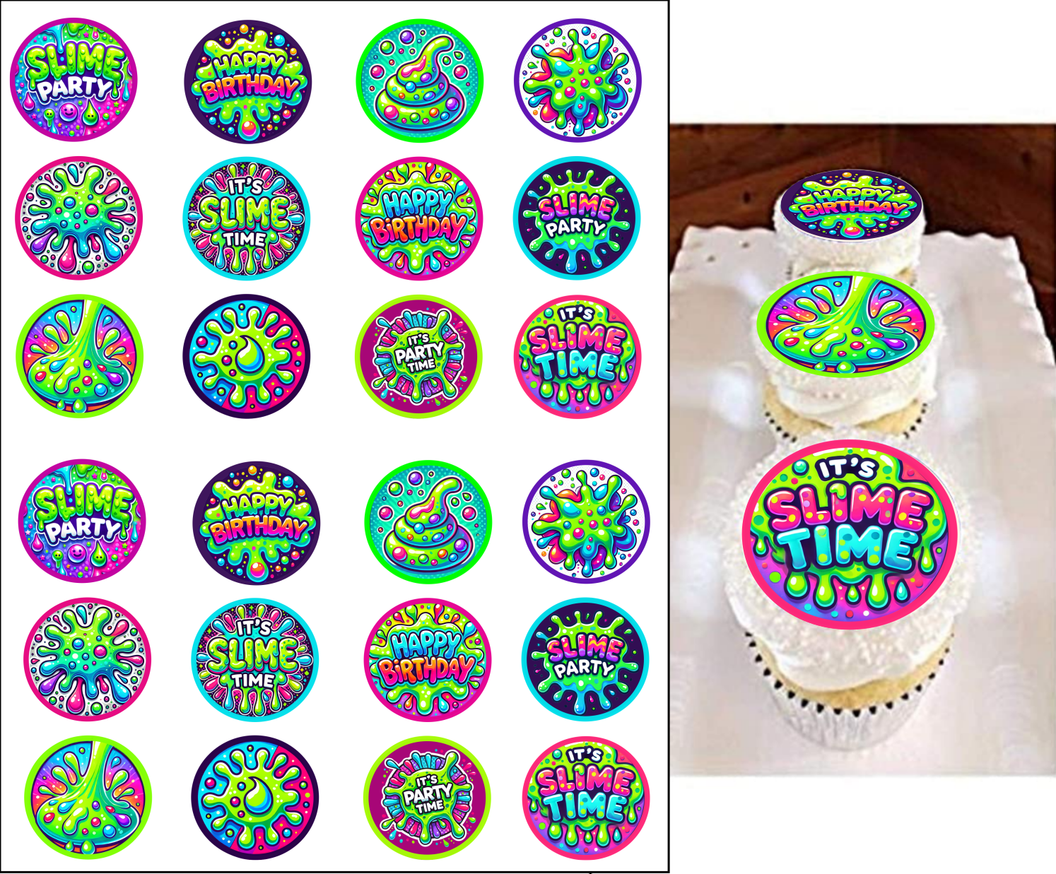 Topper Slime 24 Edible Slime Cupcake Toppers – 1.5