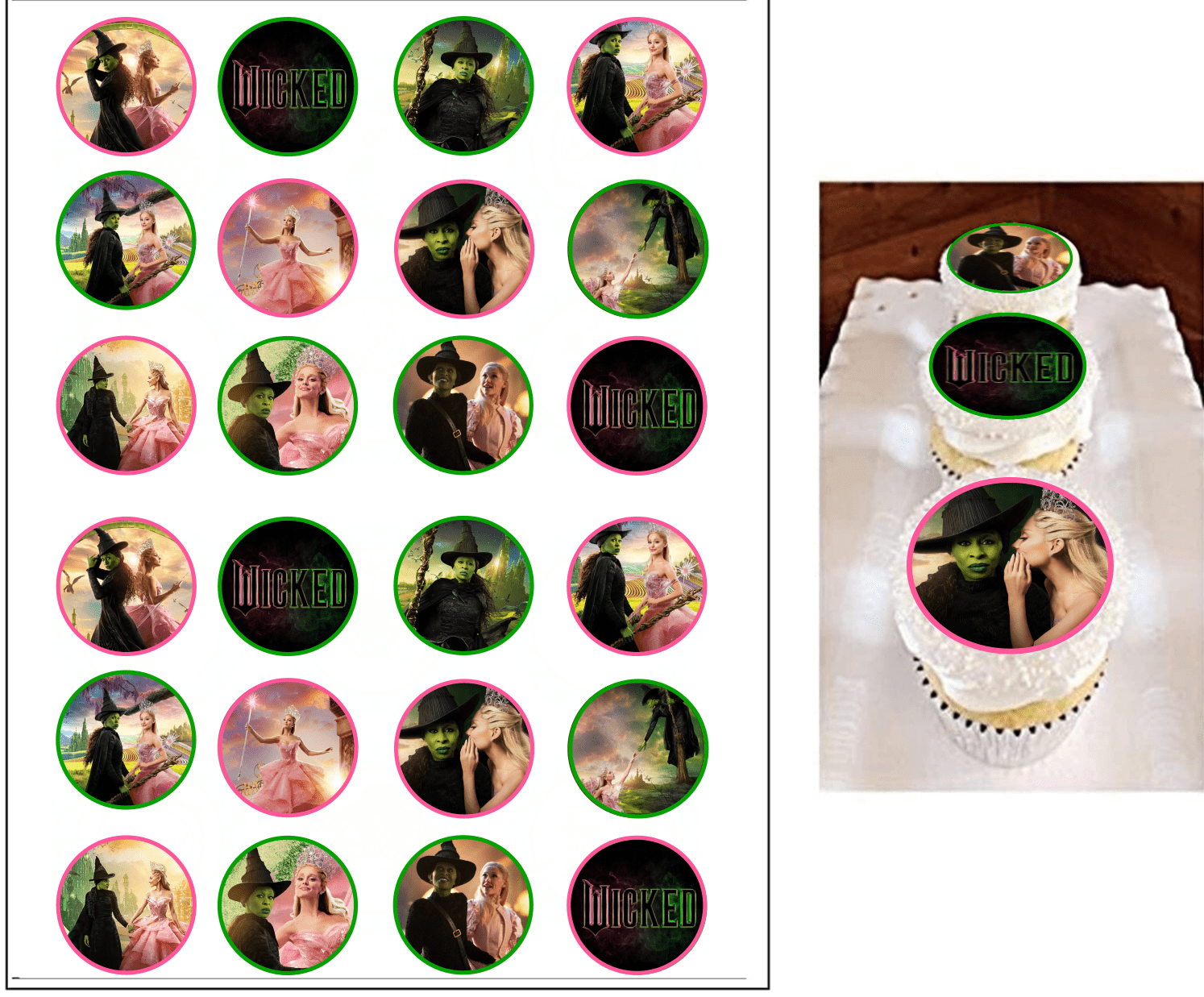24 Edible Wizard Fairy Cupcake Toppers 1.5 Wafer Paper Decorations | Fantasy Green & Pink Cupcake Images for Enchanted Birthday Parties & Musical-Themed Celebrations