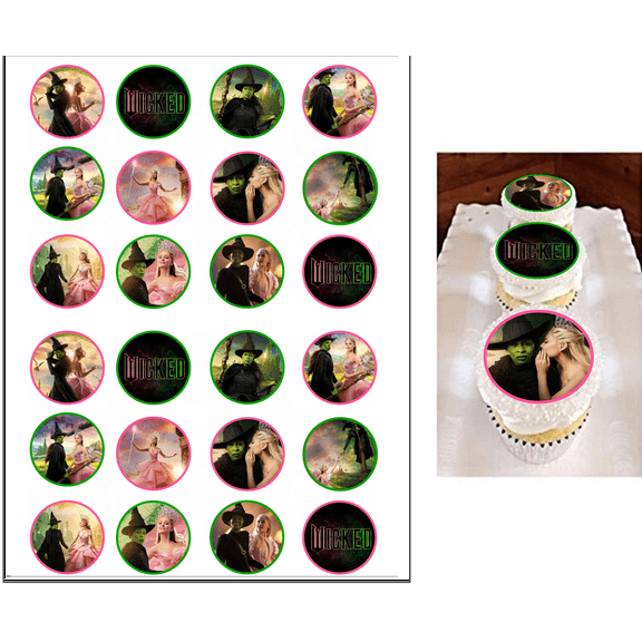 24 Edible Wizard Fairy Cupcake Toppers  1.5 Wafer Paper Decorations |  Fantasy Green & Pink Cupcake Images for Enchanted Birthday Parties & Musical-Themed Celebrations