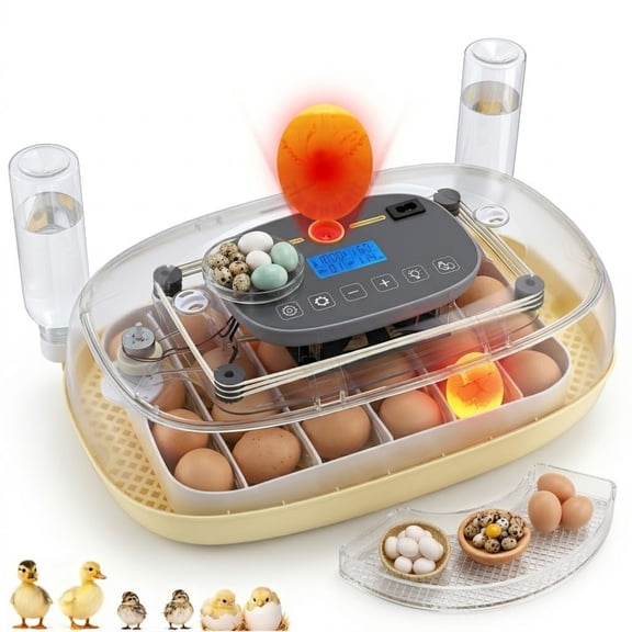 24 Egg Incubator with Automatic Turner & Humidity Control, 360 View Hatching Machine with LED Candler & Auto Water Refill