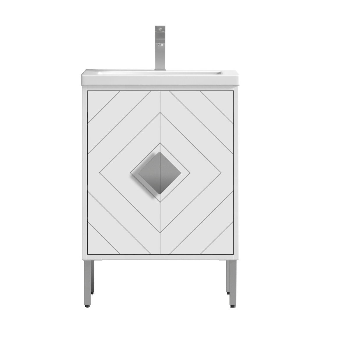 Eileen White Acrylic and Birch Wood Bathroom Vanity