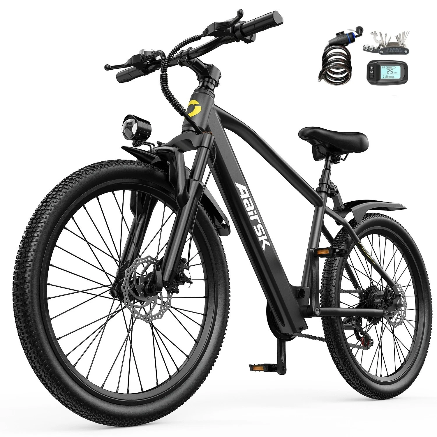 Generic 24" Electric Bike 400W Motor, 36V 13AH Battery, Dual Suspension, Ideal for City and Trail Rides,Black
