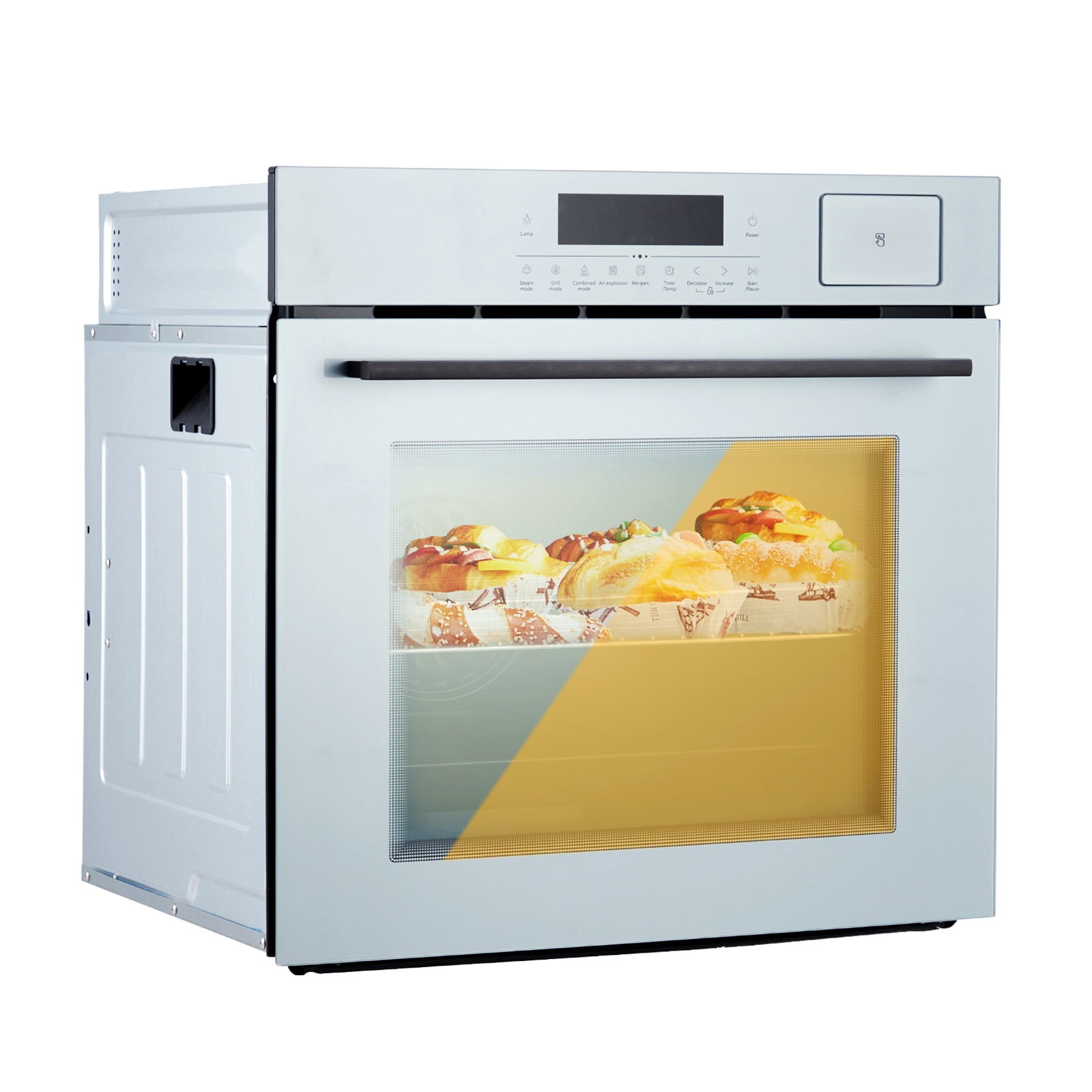 24" Electric Wall Ovens, Stainless Steel Single Wall Ovens With 8 Baking Modes 2.5Cu.Ft 3000W Electric Oven With Timer And Safety Lock 360° Convection Airfryer