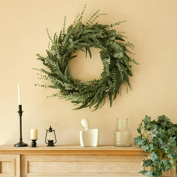 24" Eucalyptus Wreath for Front Door - Large Artificial Greenery Outdoor Wreath for Porch, Window,Farmhouse,Home,Holiday,Christmas Hanging Decor- Spring, Summer, Fall, All Seasons