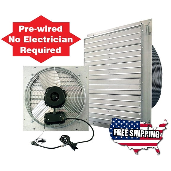 24" Exhaust Shutter Fan Speed Wall Mount Welding Shop Barn Attic Fans 5850 CFM