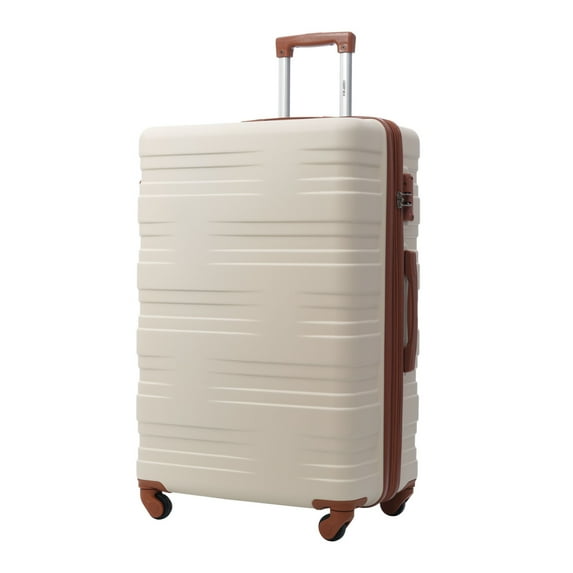 24" Expandable Luggage Travel Suitcase, ABS Hardside Luggage with TSA Lock and Spinner Wheels, Carry on Luggage for Women Men Weekender, White+Brown