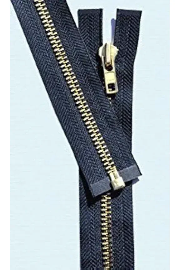 24" Exposed Zipper YKK #5 Antique Brass ~ Closed End ~ YKK Color 560 Navy (1 Zipper/Pack)