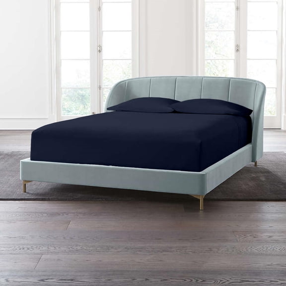 24" Extra Deep Pockets - Short Queen Fitted Sheet with 2 Pillowcases (3-PC) Set - 700-Thread-Count 100% Egyptian Cotton, Soft Breathable - Navy Blue