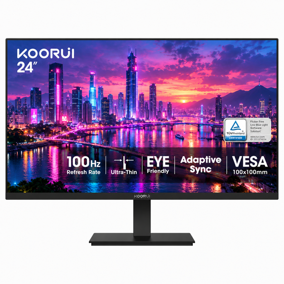 24" FHD Monitor 100Hz 5ms VA, 1920x1080 99% sRGB 4000:1, Adaptive Sync, Compatible with 75Hz/60Hz, HDMI 1.4 & VGA & Audio Out, TÜV Eye Care, VESA 100x100mm