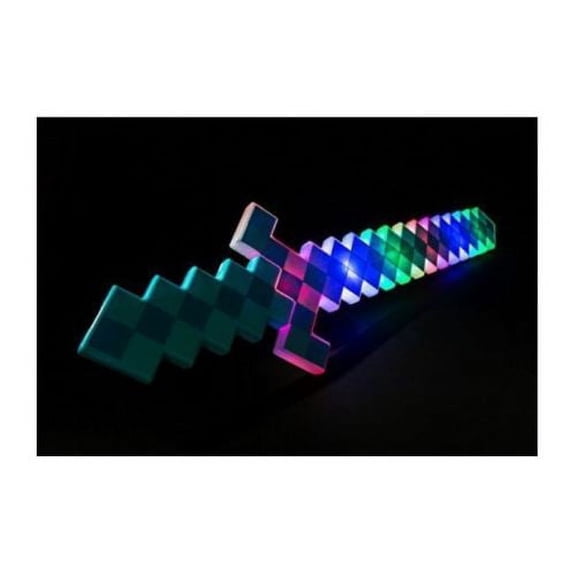 24" FLASHING LIGHT UP DIAMOND PIXEL SWORD LED SOUND FX - BLUE