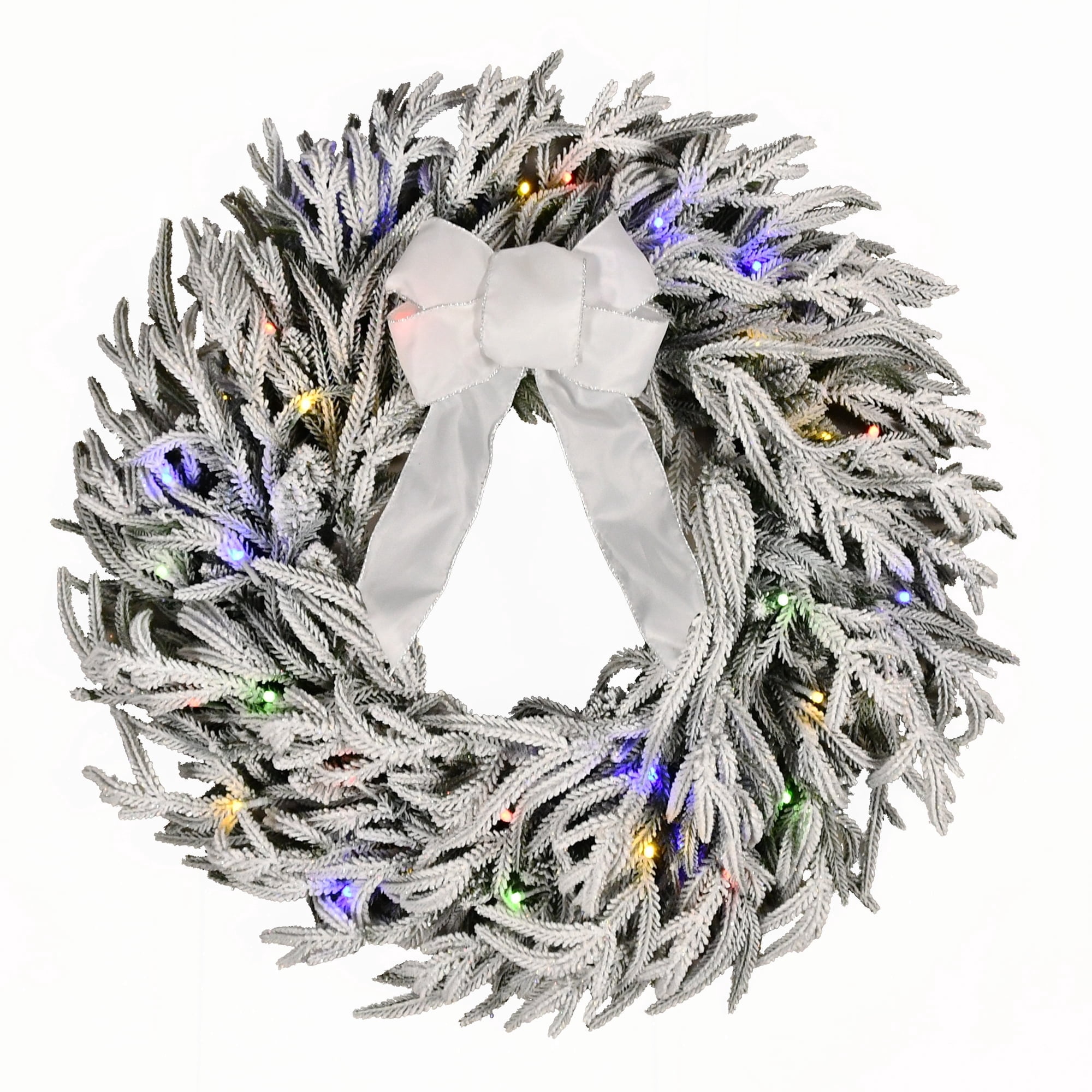 Pre-Lit Battery-Operated Snow-Flocked Hamilton Artificial Christmas Wreath, Green and White, 24", by Holiday Time