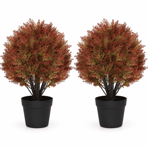 24" Fall Topiary Artificial Outdoor Plants, Faux Cedar Bushes & Shrubs
