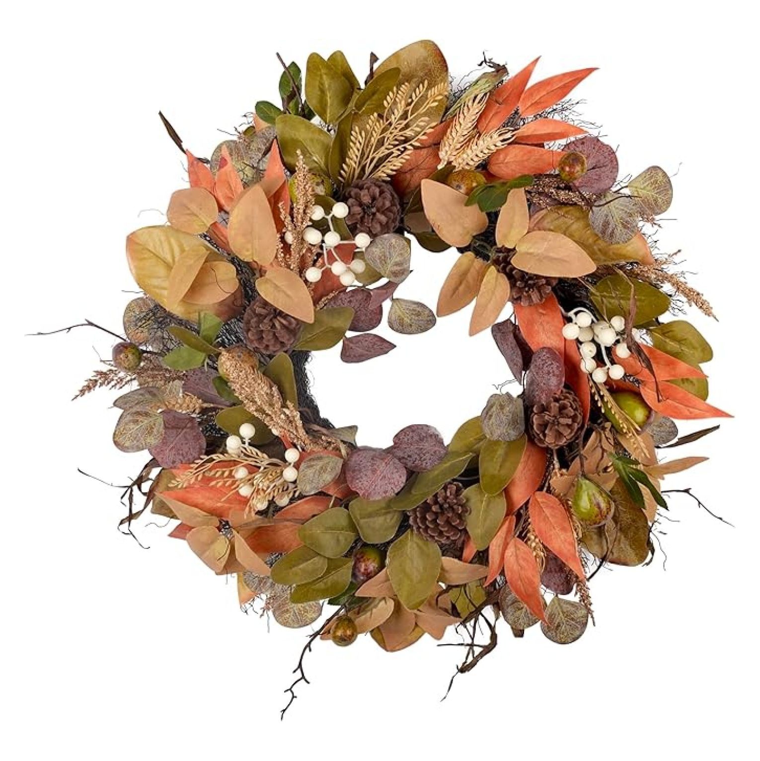 24" Fall Wreath for Front Door Handmade with Artificial Autumn Leaves ...