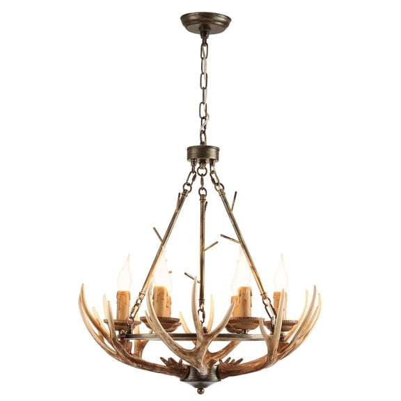 24" Farmhouse Rustic Chandelier 6-Light Dimmable Lodge Hanging Lamp 110v for Living Rooms, Bedrooms, Balconies, Bars