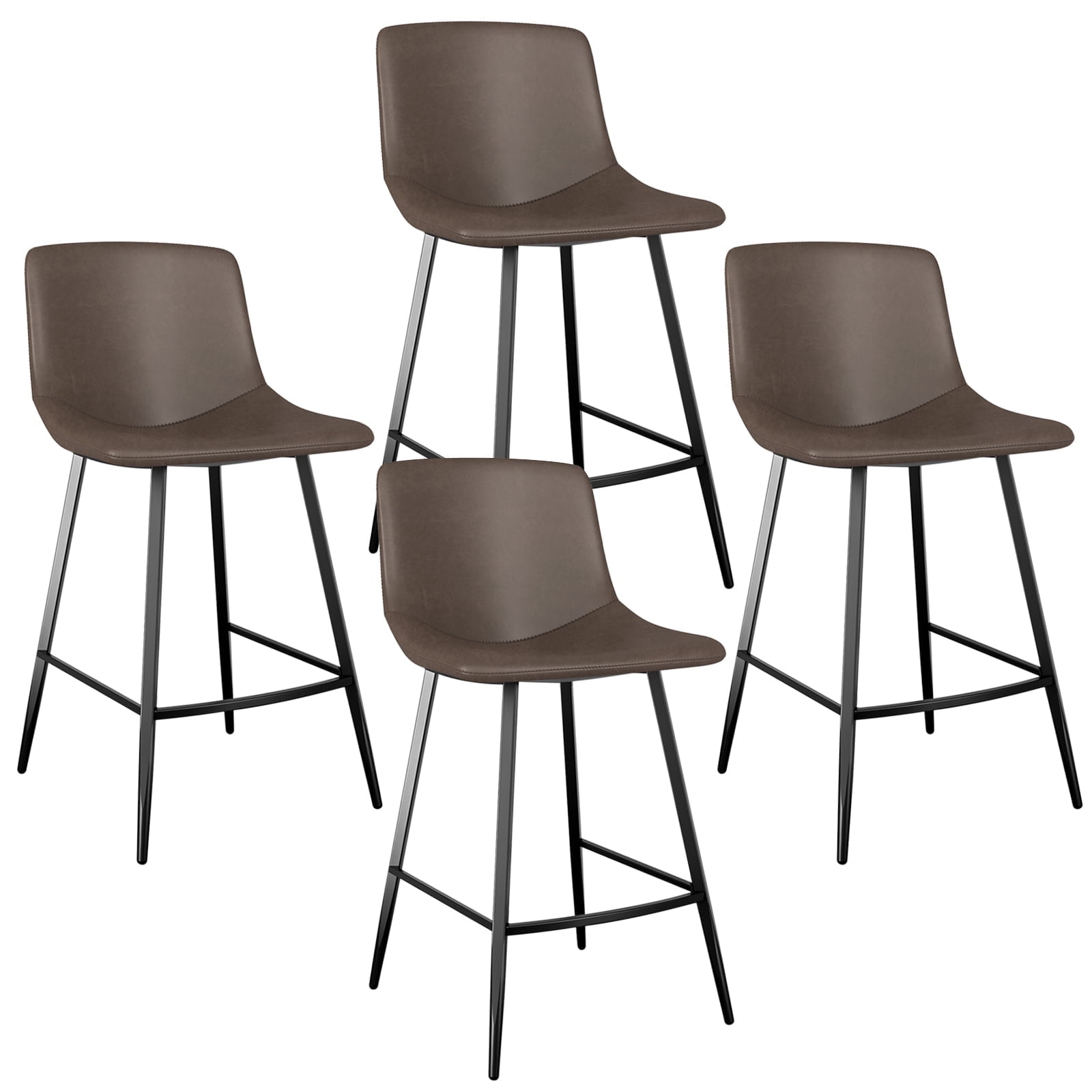 24" Faux Leather Bar Stools with Backs, Brown, Set of 4
