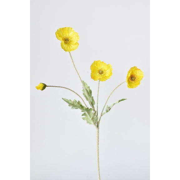 24" Faux Yellow Poppy Stem