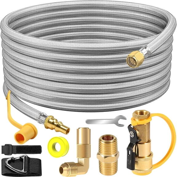 24 Feet Propane Quick Connect Hose for RV , RV Quick Connect Propane Hose to RV 1/4In Female Quick Disconnect, Quick Disconnect Propane Hose with Elbow Adapter for Blackstone 17/22" Griddle
