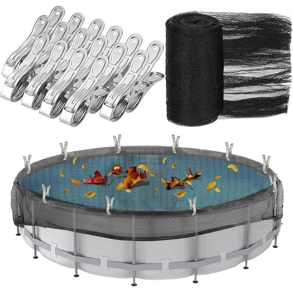24 Feet Round Leaf Net Cover for Above Ground Pool, Winter Cover Mesh Cover with 16 Pcs Large Metal Clips,Pool Safety Net Fits 24FT Above Ground Pools, Keeps Leaves Out of Your Pool (Black)