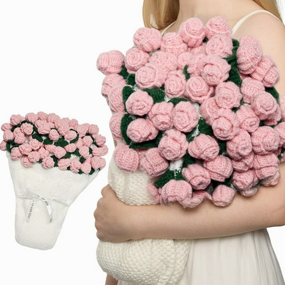 24 IN Finished Crochet Flower Bouquet Blanket Valentine Gifts, Handmade Knitted Rose Flower Throw Blankets, Great Christmas Gift for Adults Teens Kids Funny Useful