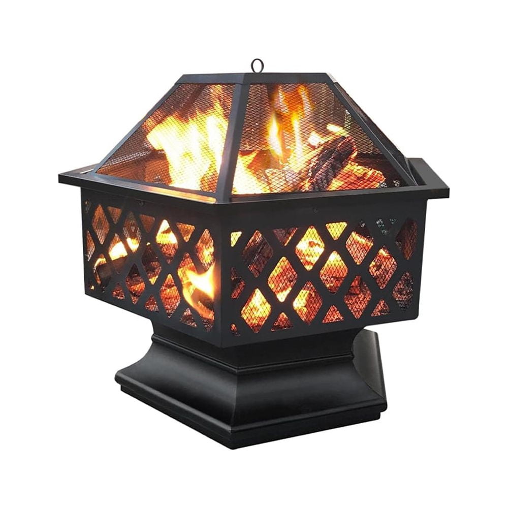 24" Fire Pit, Multifunctional Firepit Stove with Spark Cover, Portable