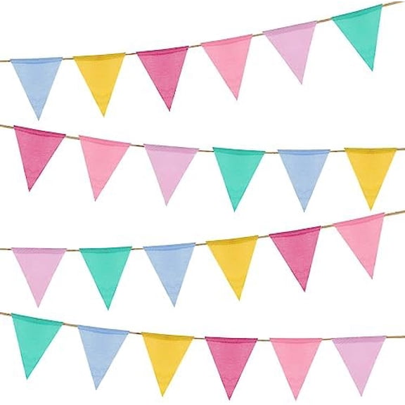 24 Flags Imitated Burlap Pennant Banner, Multicolor Fabric Triangle Colorful Rainbow Flag Bunting for Party Birthday Festival Classroom Wedding Hanging Decoration