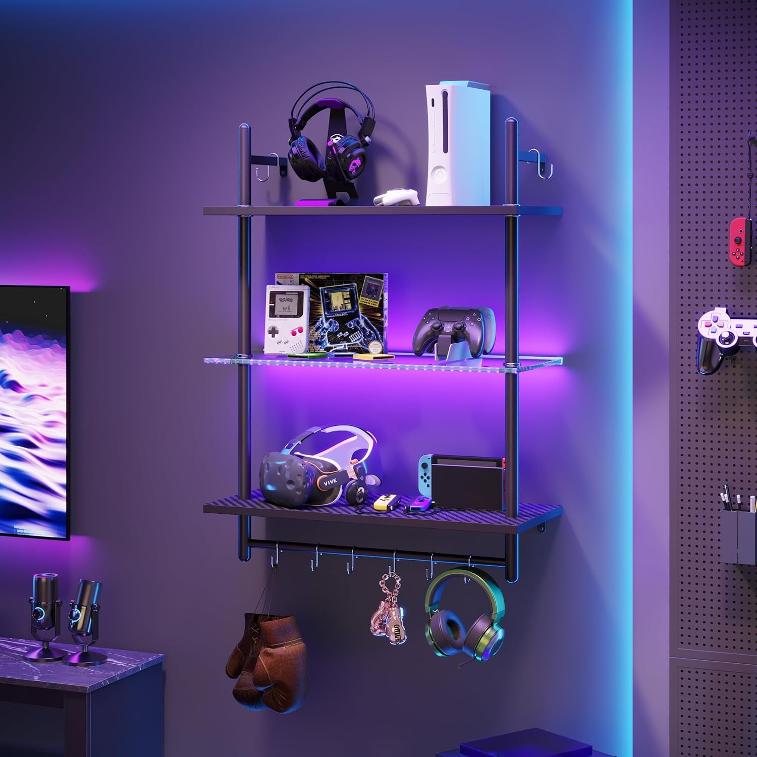 24” Floating Shelves with LED Lights for Wall, 3 Tier Wall Mounted ...
