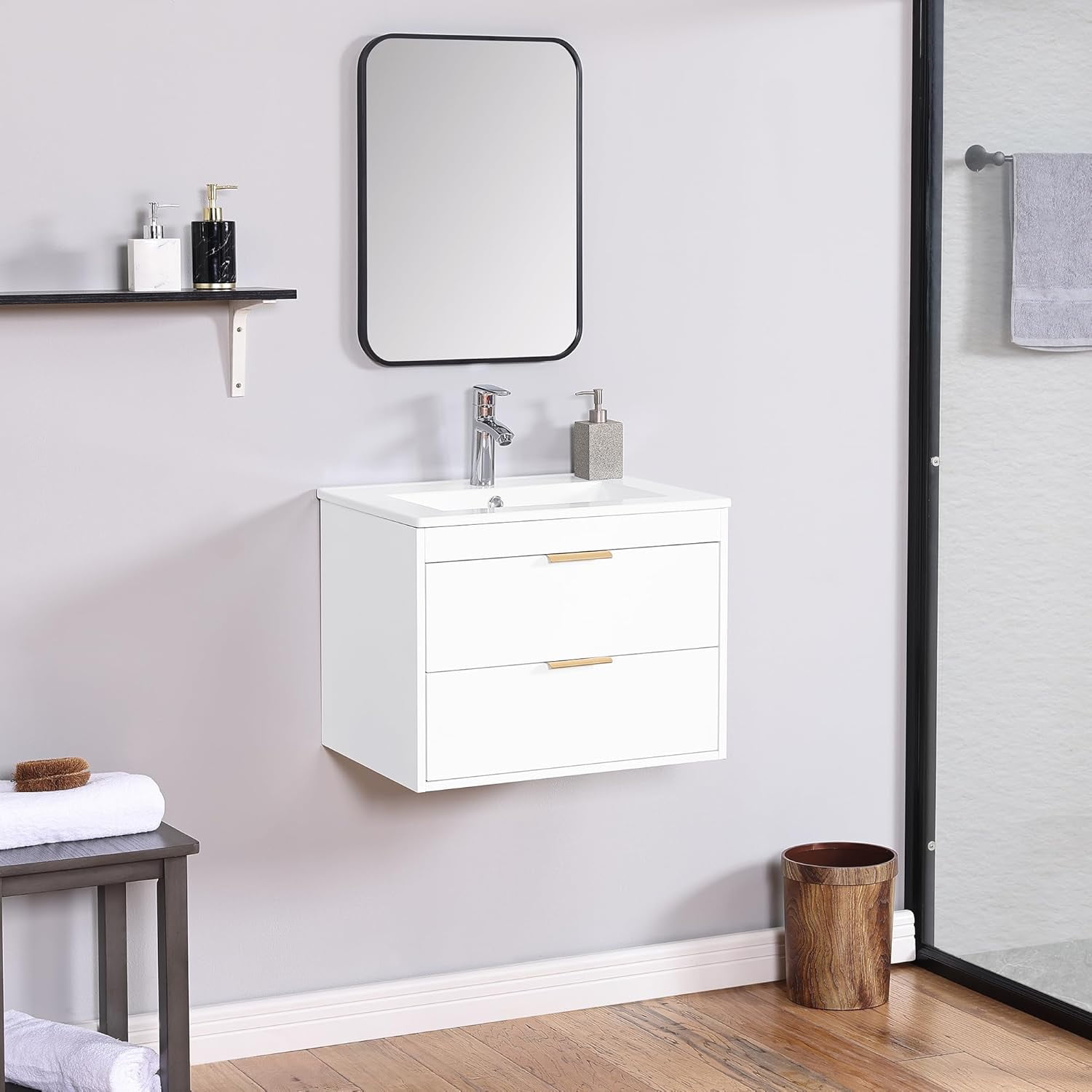 24" Floating Wall-Mounted Bathroom Vanity with Top Sink,24 inch ...